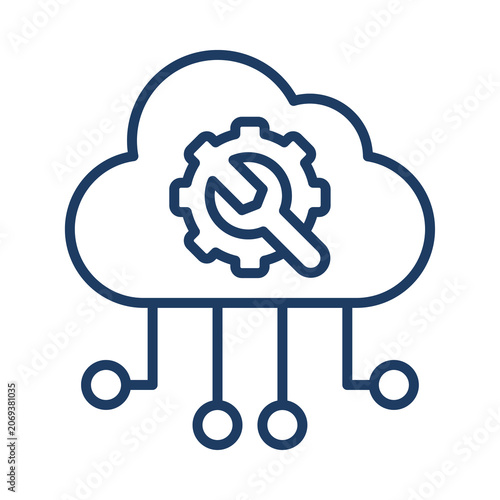 Cloud computing maintenance icon with gear and wrench symbols isolated transparent background