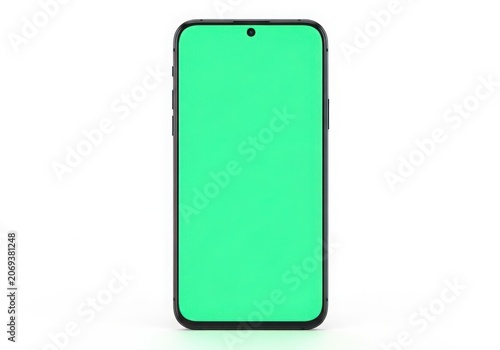 A Green Screen Smartphone with a Sleek Design and Black Frame on a White Background
