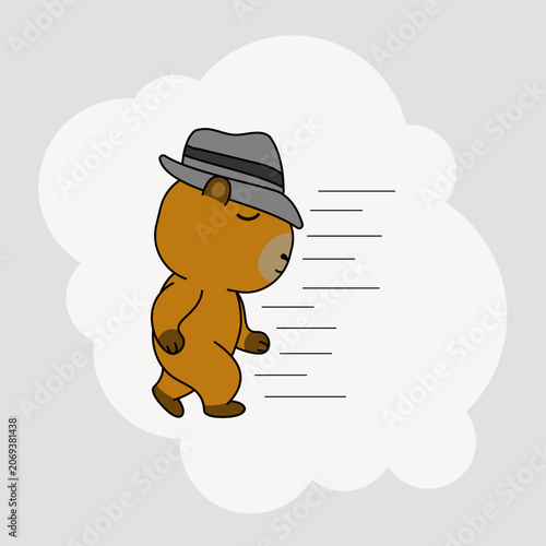 Billede på lærred Cute Capybara Wearing Fedora Hat Bowin