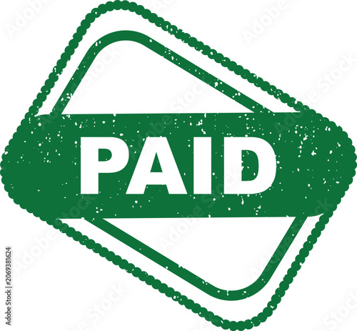 Green Paid Stamp with Grunge Texture and Beaded Border