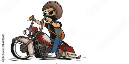 Vintage Chopper Motorcycle Rider Vector Illustration with Classic Cruiser Bike