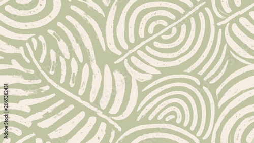 Concentric circle and linear element pattern muted green and off white coloration abstract arrangement background