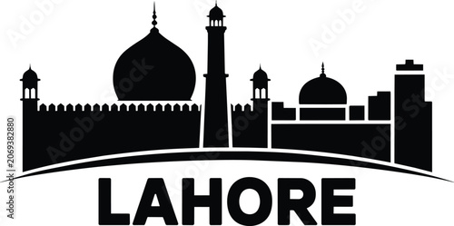 Schilderij op canvas Lahore city skyline silhouette vector featuring historic pakistani architecture,