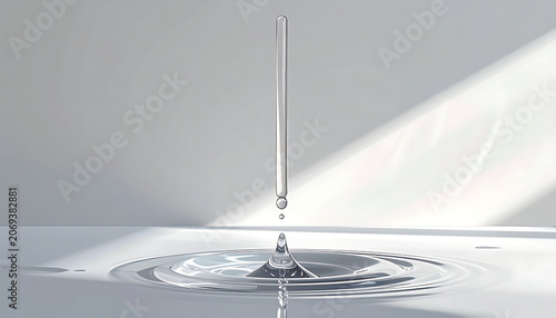 Water drop falling into liquid surface creating ripples and splash, clean and refreshing motion