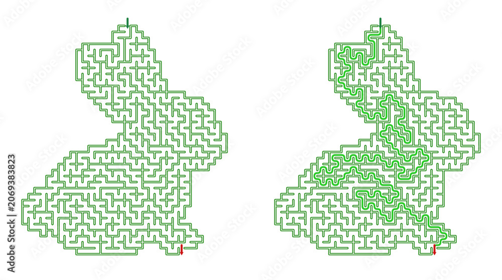 Obraz premium Children's brain development puzzle, bunny maze in vector style