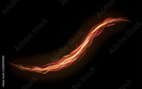 Flame fire burning orange yellow streak curved motion abstract