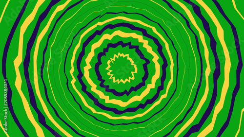 Vibrant green, yellow, and purple abstract concentric circles pattern, psychedelic optical illusion