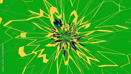 Green abstract background, yellow explosion, vibrant geometric pattern, dynamic design element