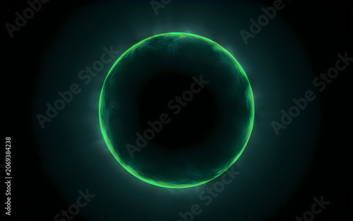 Glowing green ring with dark center on black background  neon light effect