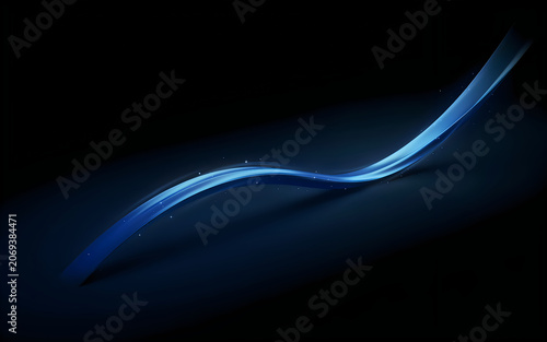 Blue abstract wave light streak on dark background moving fast