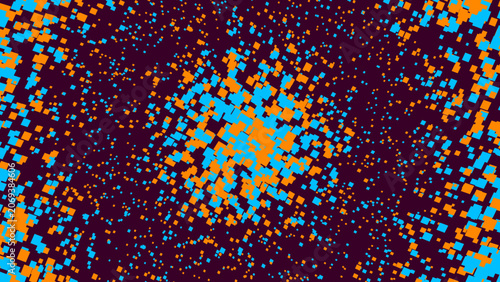 Pointillism art, abstract background, blue orange dots, dark purple texture, modern design element