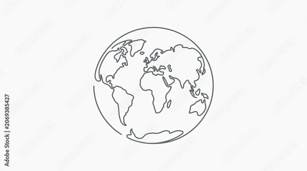 Obraz premium Minimalist Globe Outline Icon Vector Art