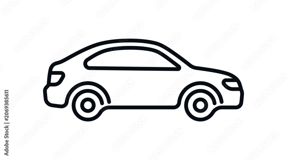 Fototapeta premium Modern Car Outline Icon, Minimalist Automotive Silhouette, Vector Illustration