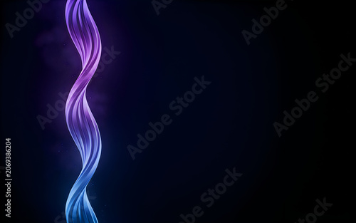 Abstract iridescent ribbon twisted smoothly with subtle light effects against a dark background