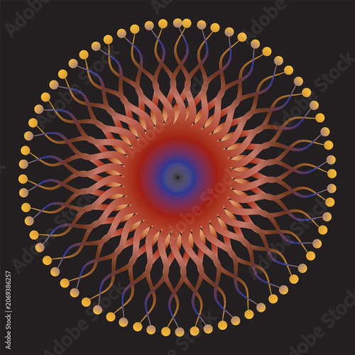 Radiant solar mandala abstract vector with golden wave symmetry.