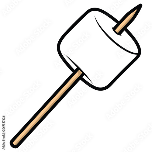 Canvas-taulu Marshmallow on a Stick: A single white marshmallow impaled on a wooden skewer, ready for roasting over an open flame, evoking feelings of childhood and outdoor adventures