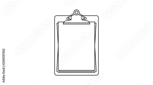 Clipboard with Blank Paper, Outline Drawing, Office Supplies, Business Document