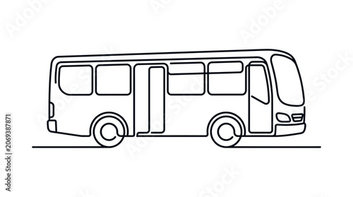 Minimalist Line Art of a Passenger Bus on a Road