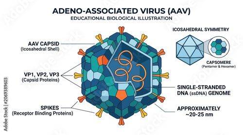 Foto Educational diagram of adeno-associated virus structure and genome