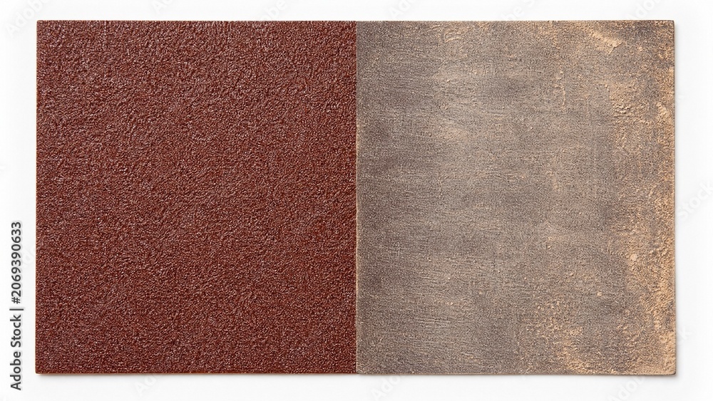Fototapeta premium Sandpaper sheet comparison, one side pristine rough and the other worn smooth.