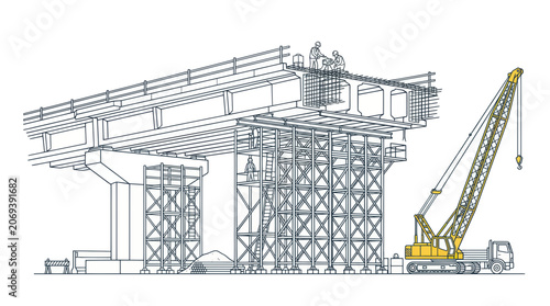 Foto Bridge under construction with crane and industrial scaffolding