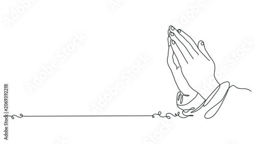 Obraz na płótnie Praying Hands Line Art - Minimalist Religious Gesture Icon