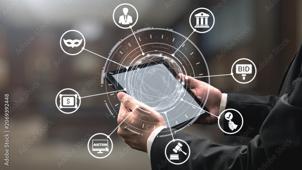 Fototapeta premium Online auction platforms offer digital bidding, online auction participation, and auction-based transactions to enhance digital commerce and online auction winning opportunities. Spire