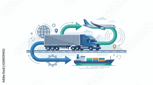 Logistics and transportation concept with truck airplane and cargo ship (1)