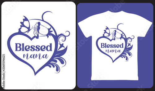 Obraz na plátně Blessed nana floral heart typography t-shirt design