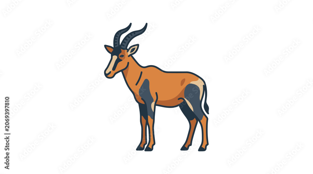 Obraz premium Illustration of a Hartebeest Antelope Standing Isolated on White Background