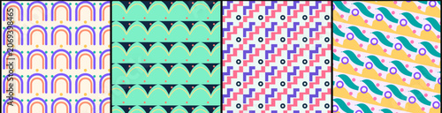 Fotografie Four distinct seamless abstract geometric patterns in pastel colors with playful
