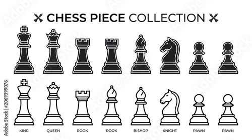 Photos Chess Pieces Collection: King, Queen, Rook, Bishop, Knight, Pawn - Icons