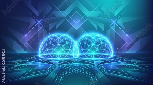 Gradient geometric background with symmetrical domes and blue glow