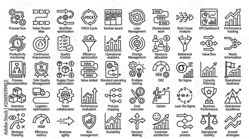 A collection of various business and technology icons are shown.