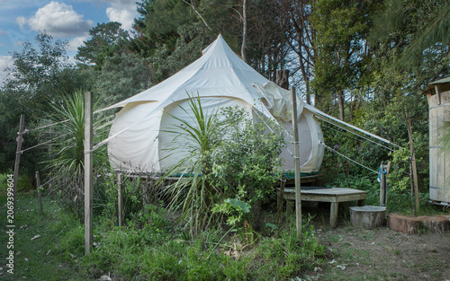 Glamping tent at the island of Waiheke Island New Zealand