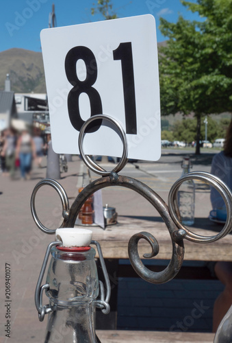 Number 81 at restaurant table in Wanaka South Island