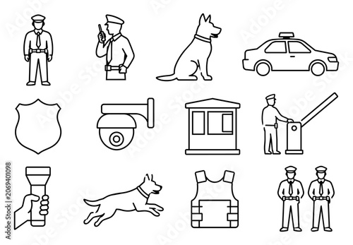 Canvastavla Security Guard and Protection Service Outline Icon Set