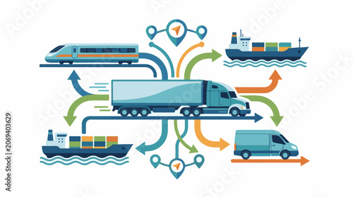 A blue and orange transportation graphic illustration