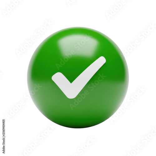 Green glossy sphere with a white check mark icon