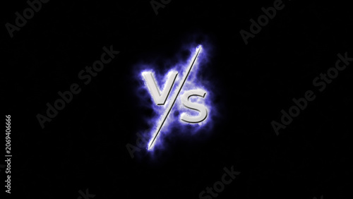 Versus Sign Design with Electric Plasma Glow. Isolated on Black Background