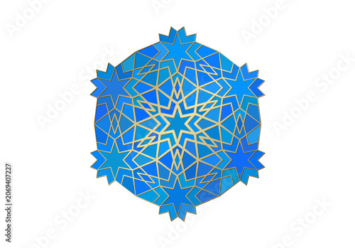Foto Blue and gold Islamic geometric rosette ornament, isolated on a transparent back