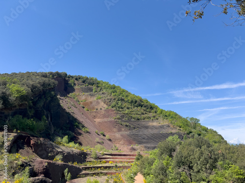 Volcanic landscape showing ancient lava fields in Olot, Catalonia