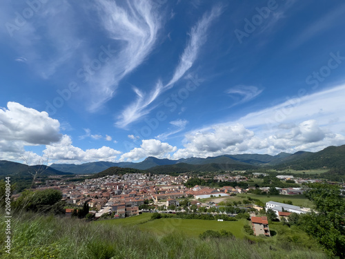 Olot town cityscape panorama viewing Catalan landscape