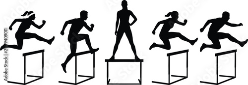 Foto Hurdler Athlete Silhouette Set Vector Graphic Featuring Men and Women Jumping Ob
