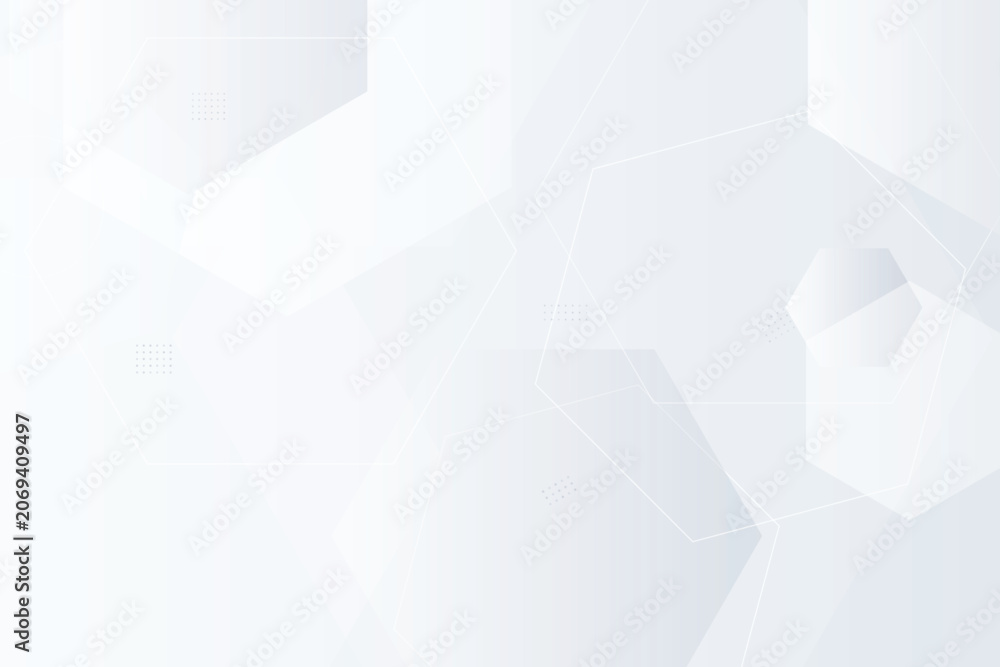 Fototapeta premium White background, with overlapping hexagon, shapes, thin outlines, and small dotted, grid patterns