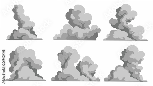 Six grey cloud formations a vector illustration against a plain white background clouds cloudscape cumulus