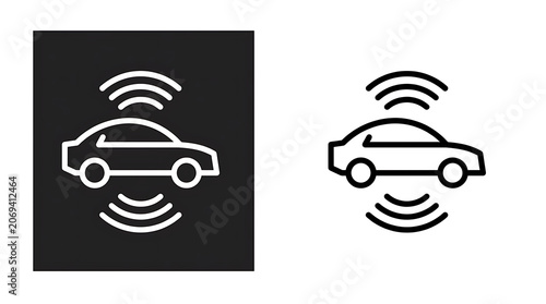 Minimal illustration of connected cars exchanging wireless signals isolated on transparent background