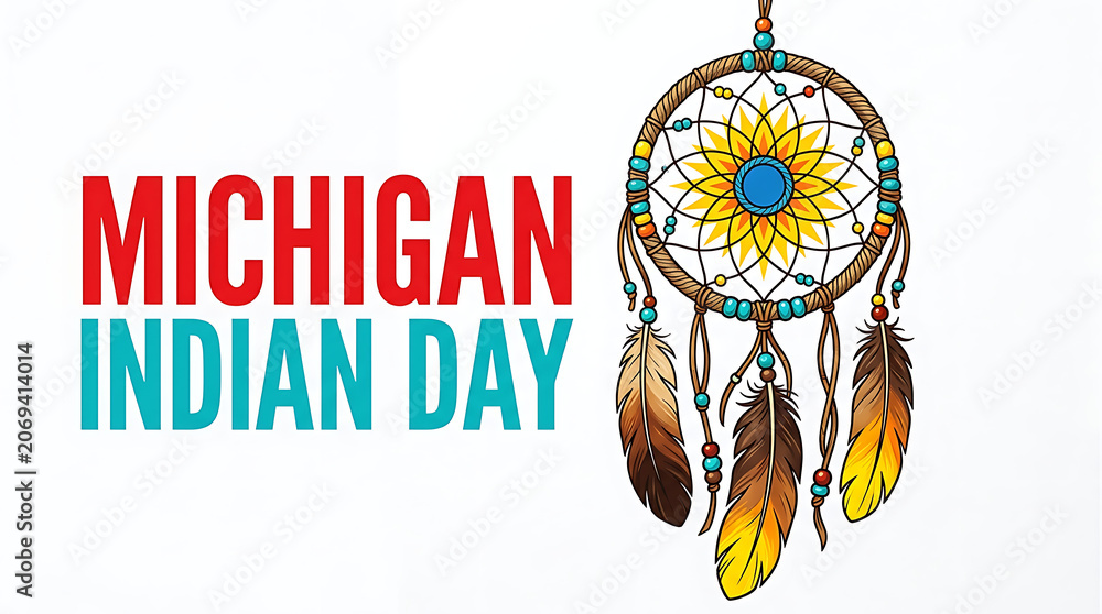 Obraz premium Michigan Indian day celebration with dreamcatcher and feathers isolated on transparent background