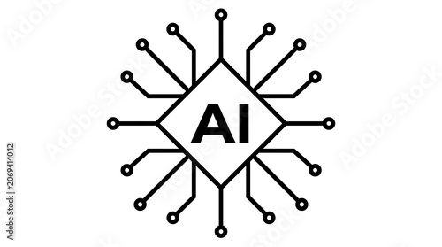 Illustration of AI chip with circuit lines isolated on a transparent background