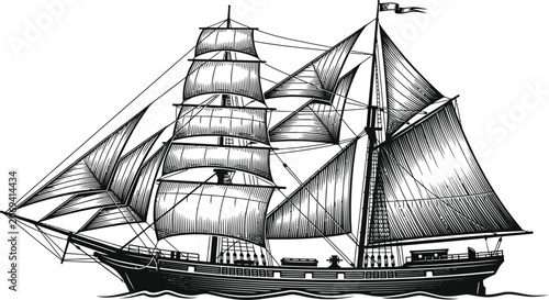 Bild auf Leinwand Classic 1700s vintage sailing ship vector illustration featuring a beautiful his